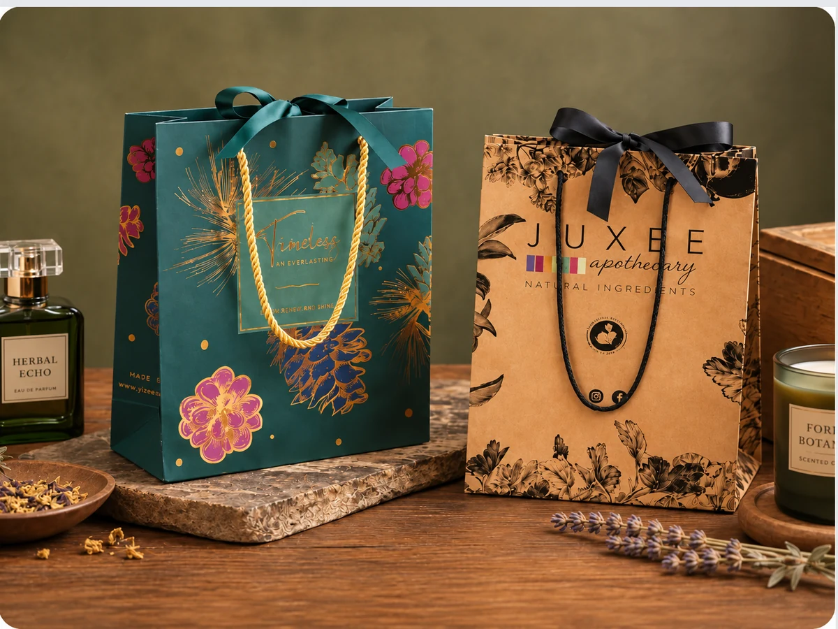 Bright paper bags for fragrance and candle packaging